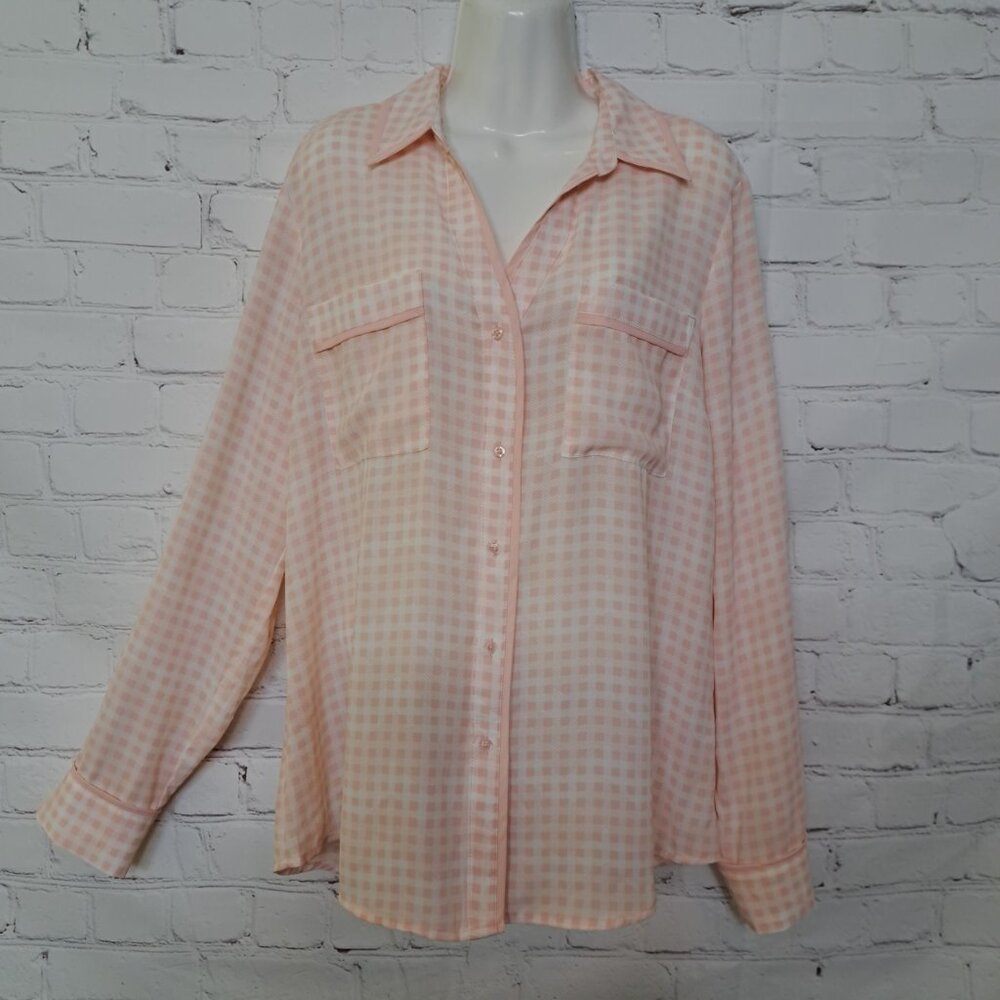 Candie's Check Print Semi sheer Button Up Top Size Large